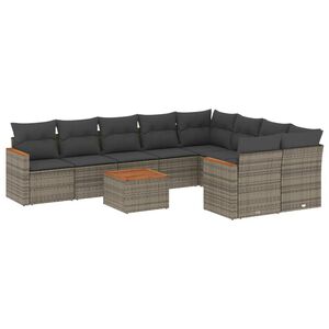vidaXL 10 Piece Garden Sofa Set with Cushions Grey Poly Rattan