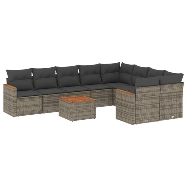 vidaXL 10 Piece Garden Sofa Set with Cushions Grey Poly Rattan