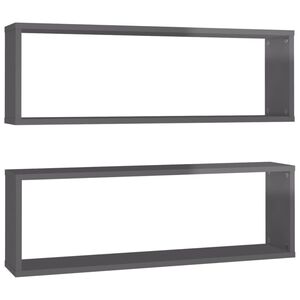 vidaXL Wall Cube Shelf 2 pcs High Gloss Grey 80x15x26.5 cm Engineered Wood