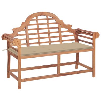vidaXL Garden Bench with Beige Cushion 120 cm Solid Teak Wood