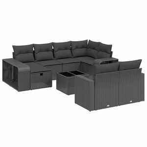 vidaXL 11 Piece Garden Sofa Set with Cushions Black Poly Rattan