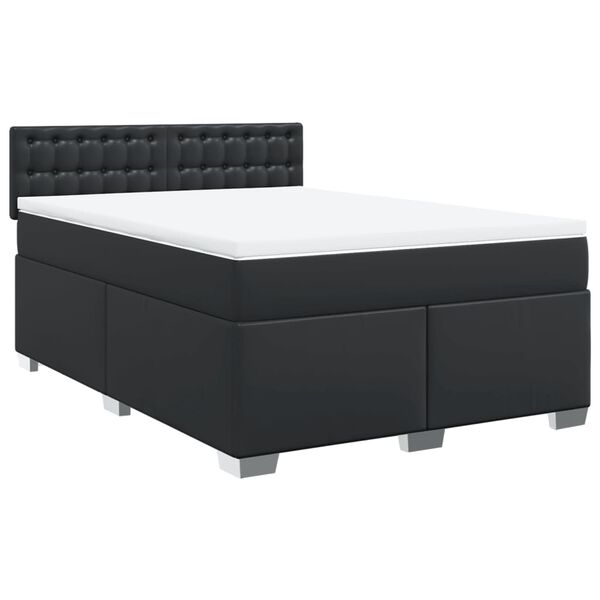 vidaXL Box Spring Bed with Mattress Black Double Faux Leather