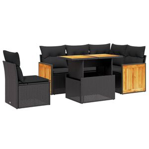 vidaXL 6 Piece Garden Sofa Set with Cushions Black Poly Rattan