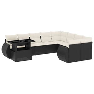 vidaXL 10 Piece Garden Sofa Set with Cushions Black Poly Rattan