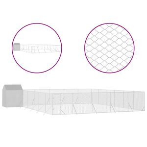 vidaXL Outdoor Dog Kennel with Roof Silver 12x12x2.5 m Galvanised Steel