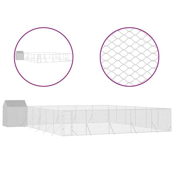 vidaXL Outdoor Dog Kennel with Roof Silver 12x12x2.5 m Galvanised Steel