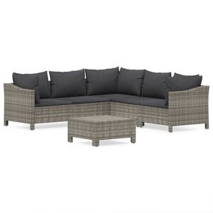 vidaXL 6 Piece Garden Lounge Set with Cushions Grey Poly Rattan