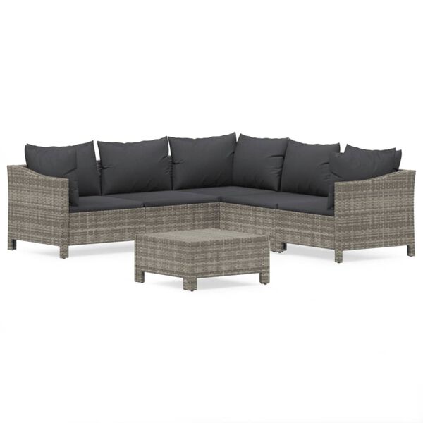 vidaXL 6 Piece Garden Lounge Set with Cushions Grey Poly Rattan