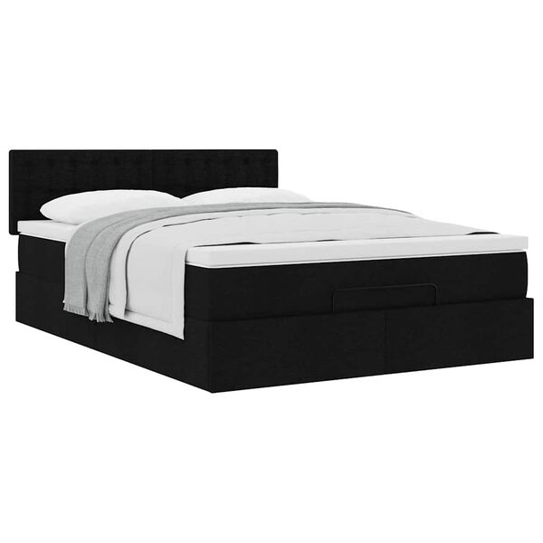 vidaXL Ottoman Bed with Mattress Black Double Fabric