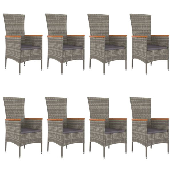vidaXL 9 Piece Garden Dining Set with Cushions Grey Poly Rattan
