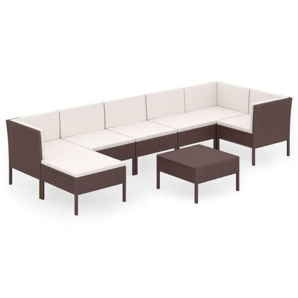vidaXL 8 Piece Garden Lounge Set with Cushions Poly Rattan Brown
