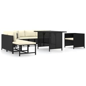 vidaXL 8 Piece Garden Lounge Set with Cushions Poly Rattan Black