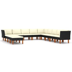 vidaXL 12 Piece Garden Lounge Set with Cushions Poly Rattan Black