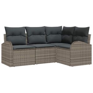 vidaXL Garden Sofa Set with Cushion 4 pcs Grey Poly Rattan
