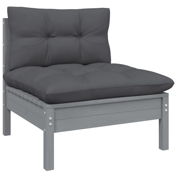 vidaXL 8 Piece Garden Lounge Set with Cushions Grey Solid Pinewood
