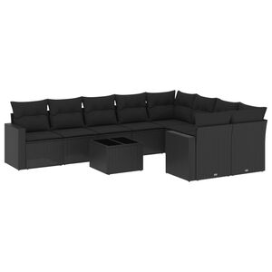 vidaXL 10 Piece Garden Sofa Set with Cushions Black Poly Rattan