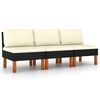 vidaXL Middle Sofas 3 pcs Poly Rattan and Solid Eucalyptus Wood