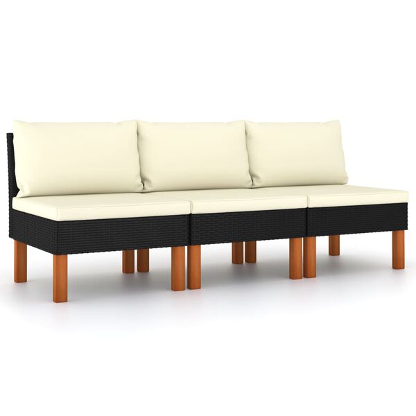 vidaXL Middle Sofas 3 pcs Poly Rattan and Solid Eucalyptus Wood