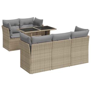 vidaXL 6 Piece Garden Sofa Set with Cushions Beige Poly Rattan