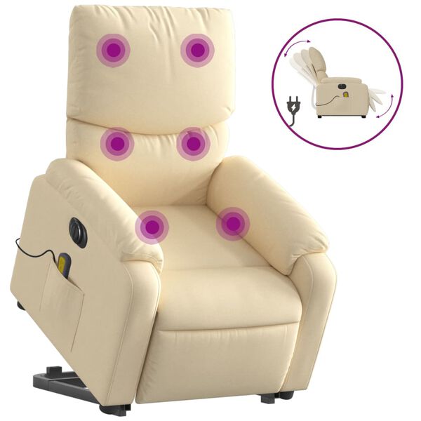 vidaXL Electric Stand up Massage Recliner Chair Cream Fabric