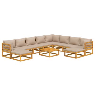 vidaXL 11 Piece Garden Lounge Set with Taupe Cushions Solid Wood