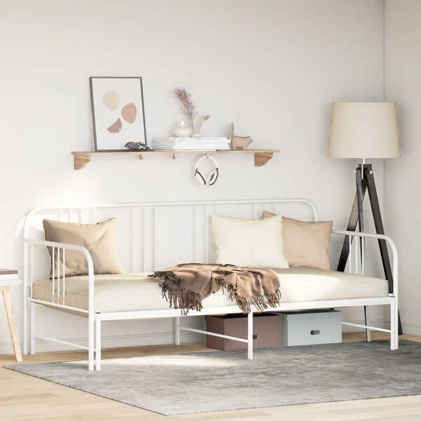 vidaXL Daybed with Trundle without Mattress White 92x187 cm Single Metal