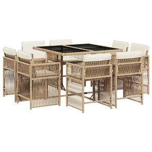 vidaXL 9 Piece Garden Dining Set with Cushions Beige Poly Rattan