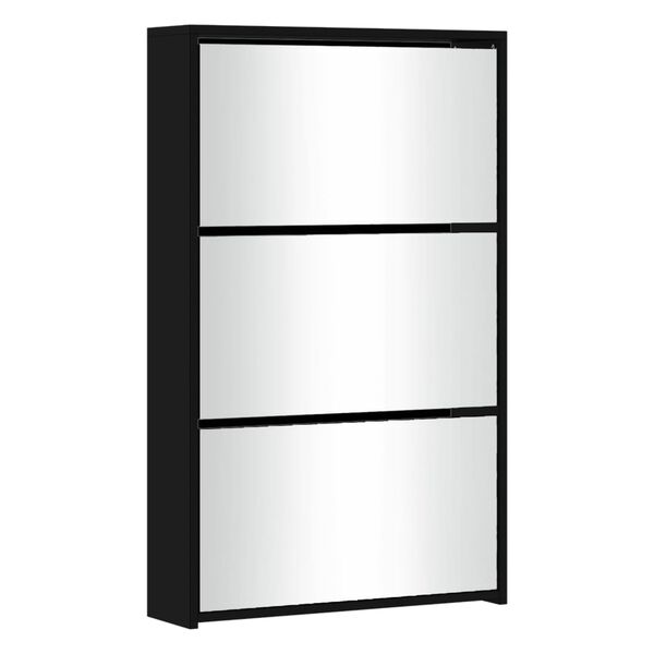 vidaXL Shoe Cabinet with Mirror 3-Layer Black 63x17x102.5 cm