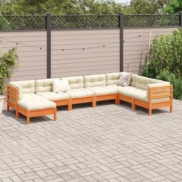 vidaXL 8 Piece Garden Sofa Set with Cushions Wax Brown Solid Wood Pine