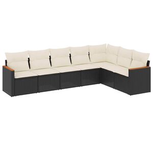 vidaXL 7 Piece Garden Sofa Set with Cushions Black Poly Rattan