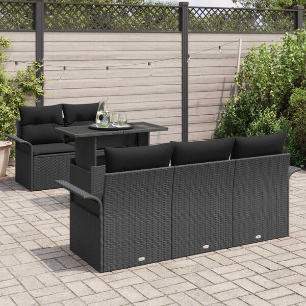 vidaXL Garden Sofa Set with Cushion 6 pcs Black Poly Rattan