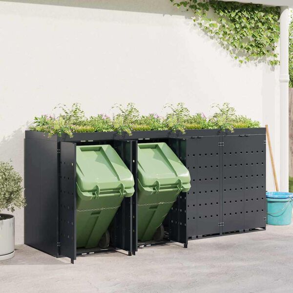 vidaXL Wheelie Bin Storage for 4 Bins Anthracite 272 x 77.5 x 121.5 cm