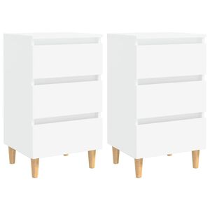 vidaXL Bed Cabinets with Solid Wood Legs 2 pcs White 40x35x69 cm