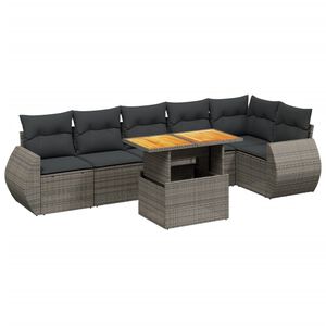 vidaXL 7 Piece Garden Sofa Set with Cushions Grey Poly Rattan