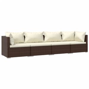 vidaXL 4 Piece Garden Lounge Set with Cushions Poly Rattan Brown