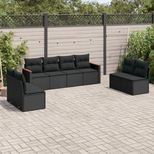 vidaXL 8 Piece Garden Sofa Set with Cushions Black Poly Rattan