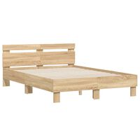 vidaXL Bed Frame with Headboard Sonoma Oak 135x190 cm Double Engineered Wood