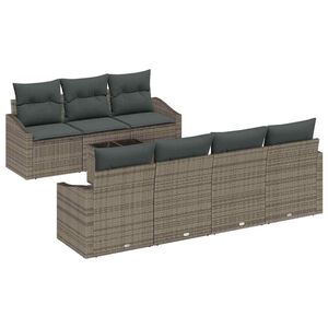 vidaXL Sofa Set with Cushion with Pillow 8 pcs Grey Poly Rattan