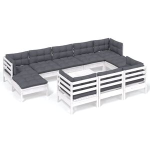 vidaXL 11 Piece Garden Lounge Set with Cushions White Solid Pinewood