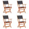 vidaXL Folding Garden Chairs 4 pcs Black Solid Eucalyptus Wood and Textilene