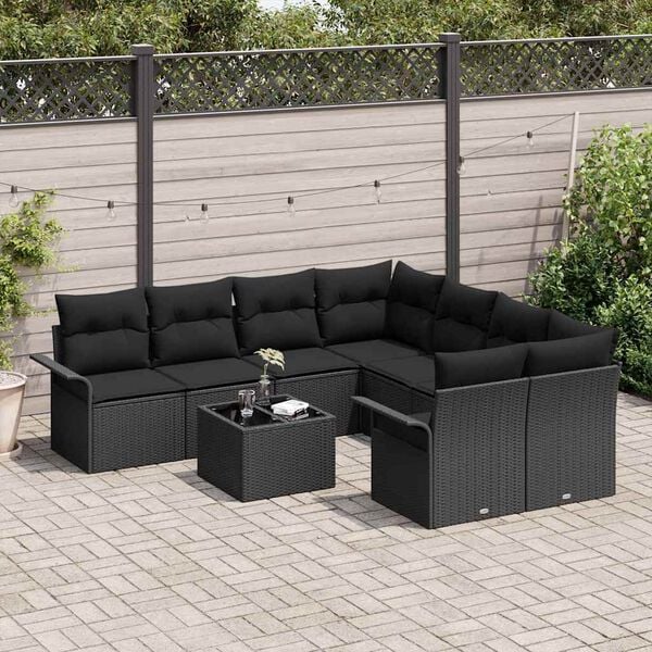 vidaXL Garden Sofa Set 9 pcs Black Poly rattan
