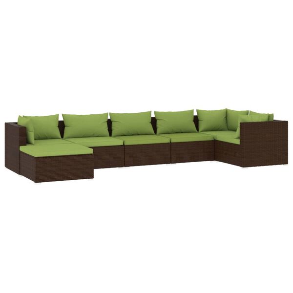 vidaXL 7 Piece Garden Lounge Set with Cushions Poly Rattan Brown