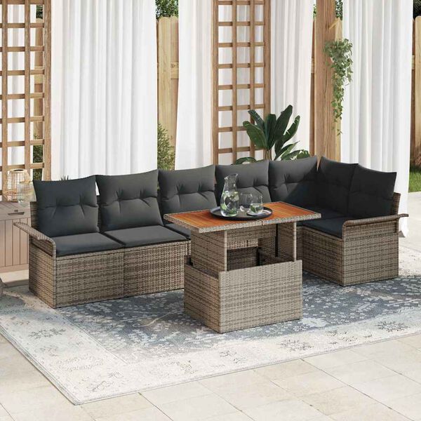 vidaXL Garden Sofa Set with Cushion 7 pcs Grey