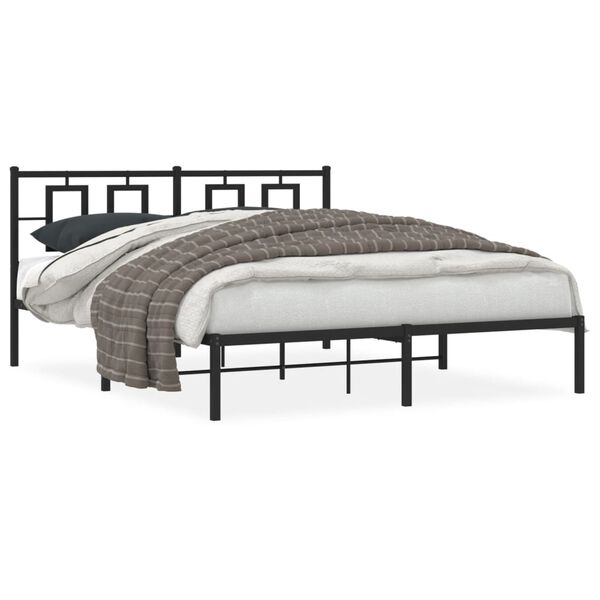 vidaXL Metal Bed Frame without Mattress with Headboard Black 150x200cm