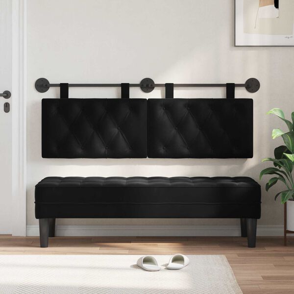 vidaXL Hanging Headboard Wall-mounted Black 130 x 55 x 7 cm Velvet