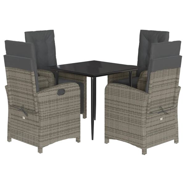 vidaXL 5 Piece Garden Dining Set with Cushions Grey Poly Rattan