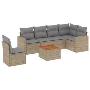 vidaXL 7 Piece Garden Sofa Set with Cushions Mix Beige Poly Rattan