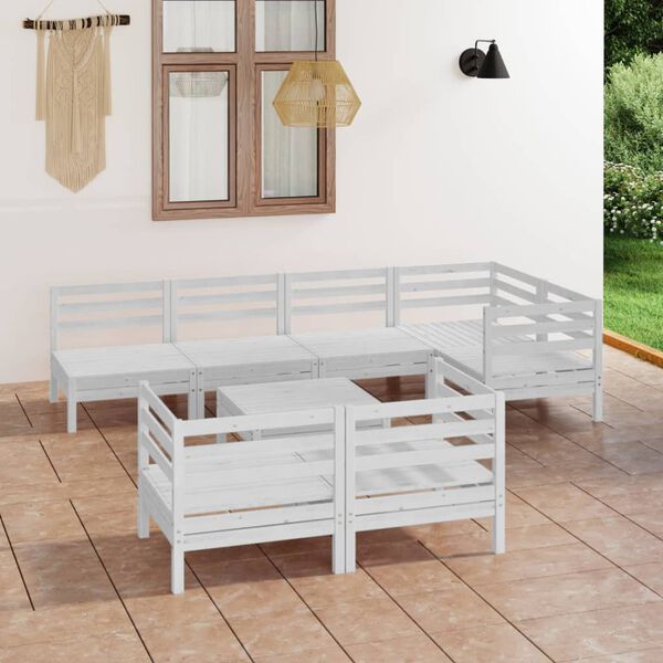 vidaXL 8 Piece Garden Lounge Set Solid Wood Pine White