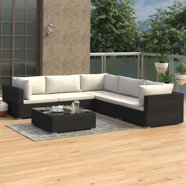 vidaXL 6 Piece Garden Lounge Set with Cushions Poly Rattan Black
