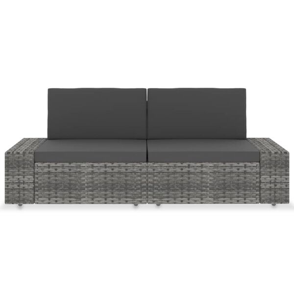 vidaXL Sectional Sofa 2-Seater Poly Rattan Grey
